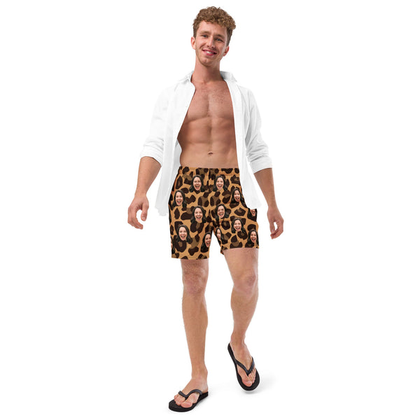 Custom Face Leopard Print Swim Trunks