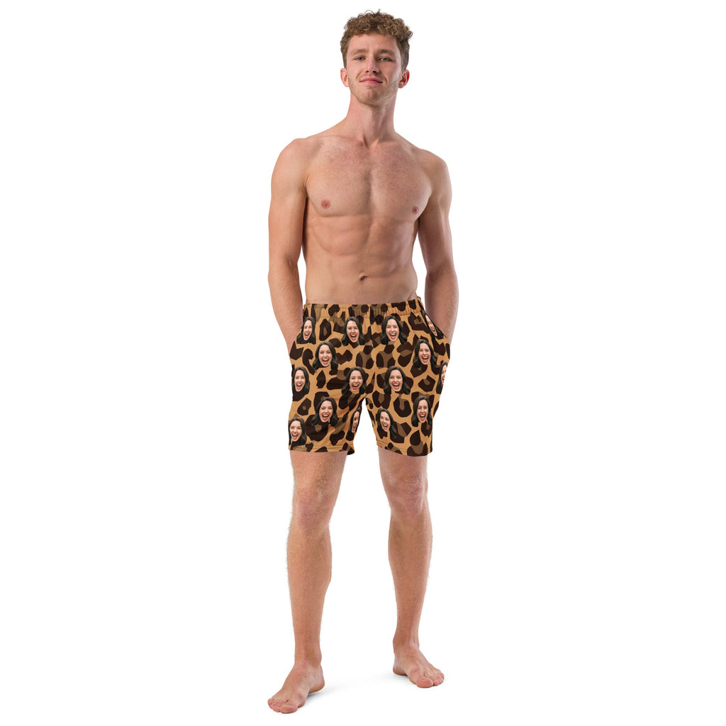 Custom Face Leopard Print Swim Trunks