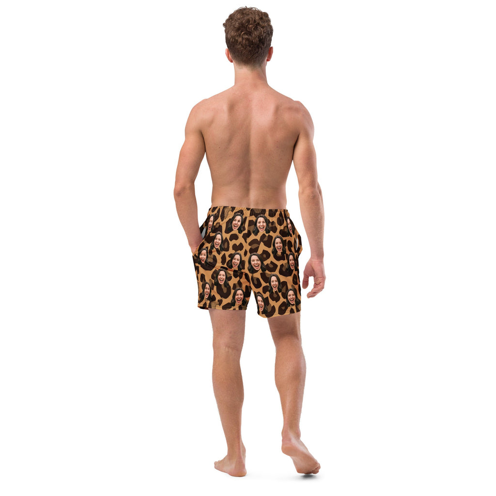 Custom Face Leopard Print Swim Trunks