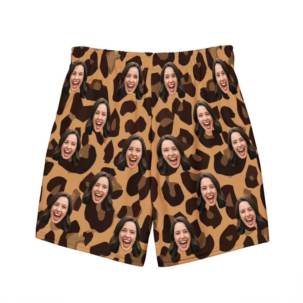 Custom Face Leopard Print Swim Trunks