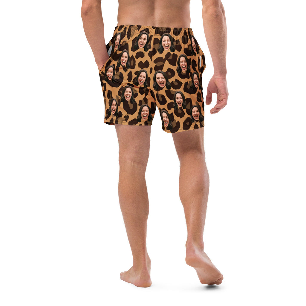 Custom Face Leopard Print Swim Trunks