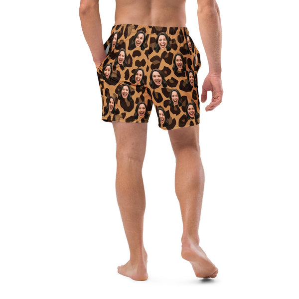 Custom Face Leopard Print Swim Trunks