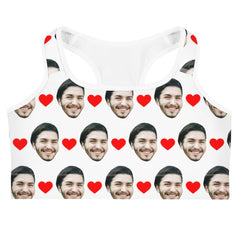 Custom Face Sports Bra With Hearts