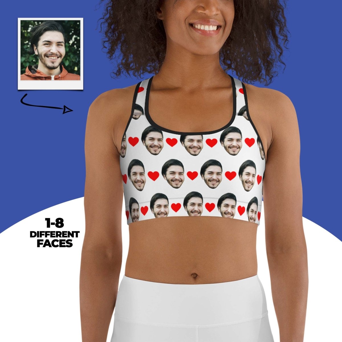 Custom Face Sports Bra With Hearts Main image