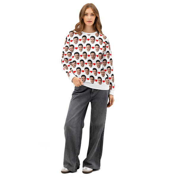 Custom Face Sweatshirt With Hearts