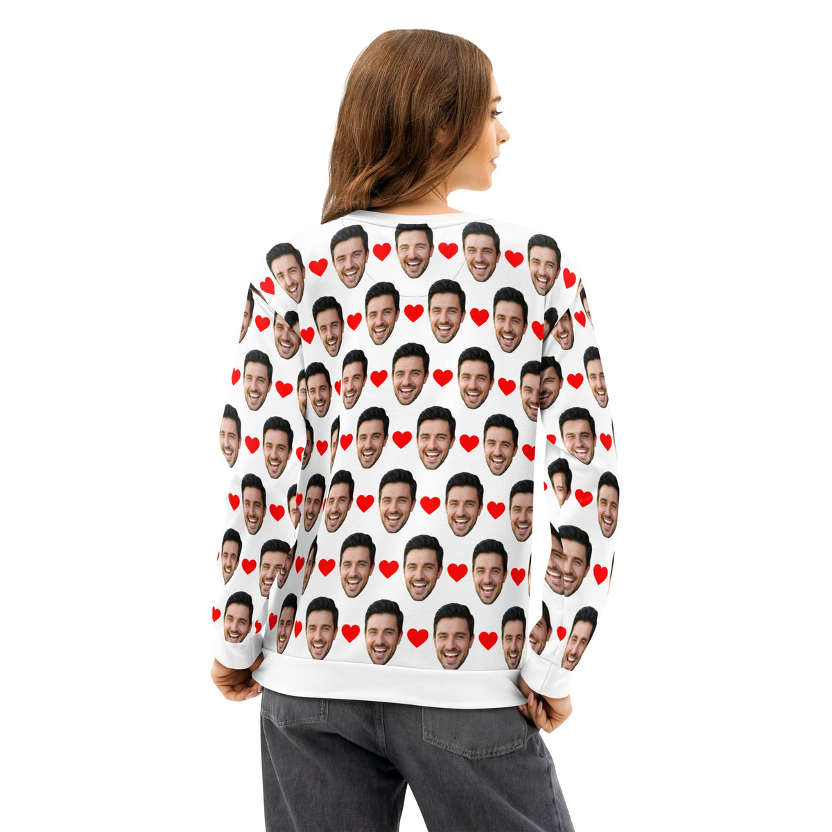 Custom Face Sweatshirt With Hearts