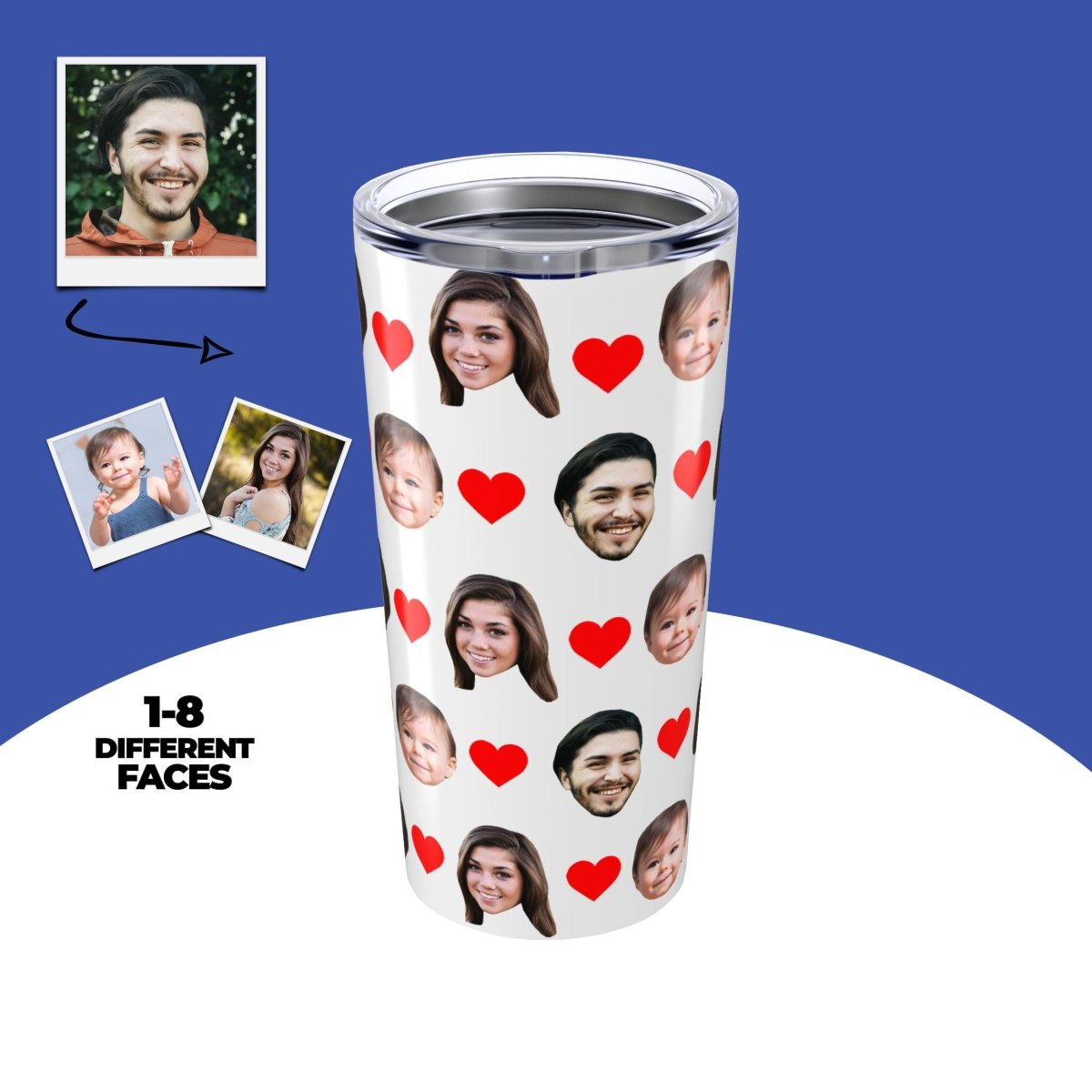 Custom Face Tumbler With Hearts Main image