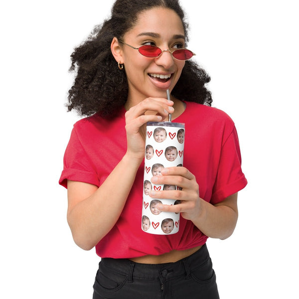 Custom Kid Face Tumbler With Hearts