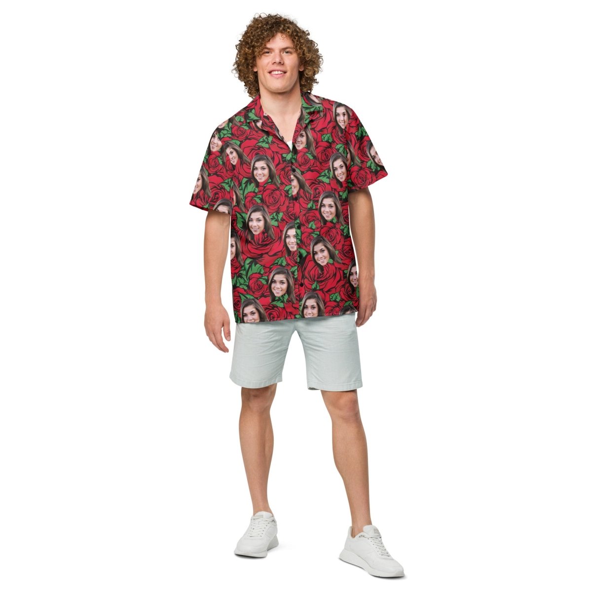Custom Photo Hawaiian Shirt Red Roses Print
