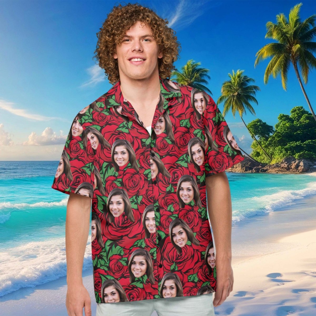 Custom Photo Hawaiian Shirt Red Roses Print Main image