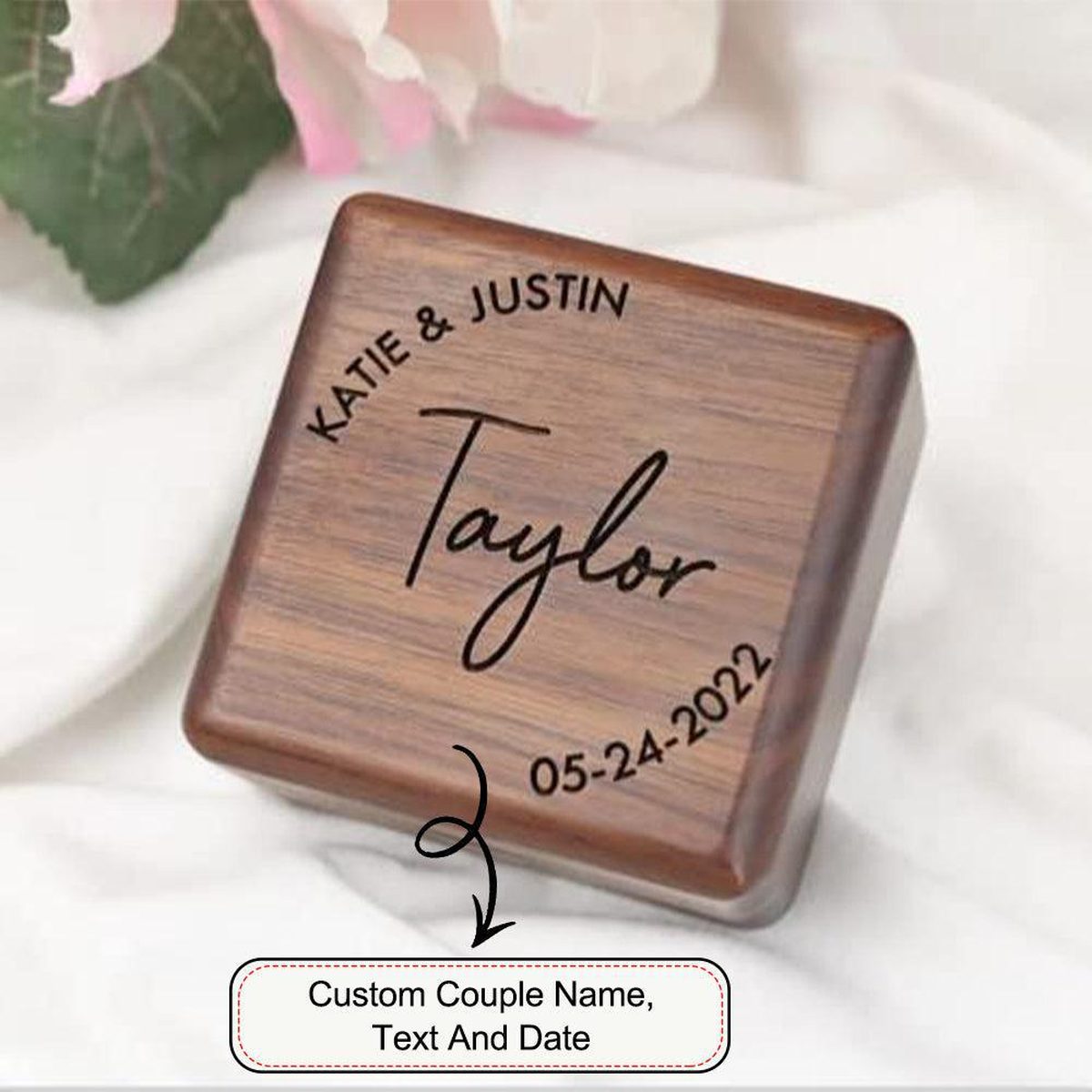 Custom Square Wood Double Ring Box Main image