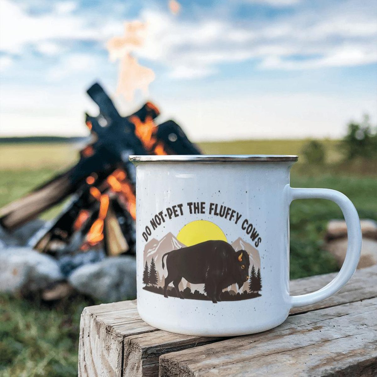 Enamel Camping Mug Do Not Pet The Fluffy Cows Secondary image