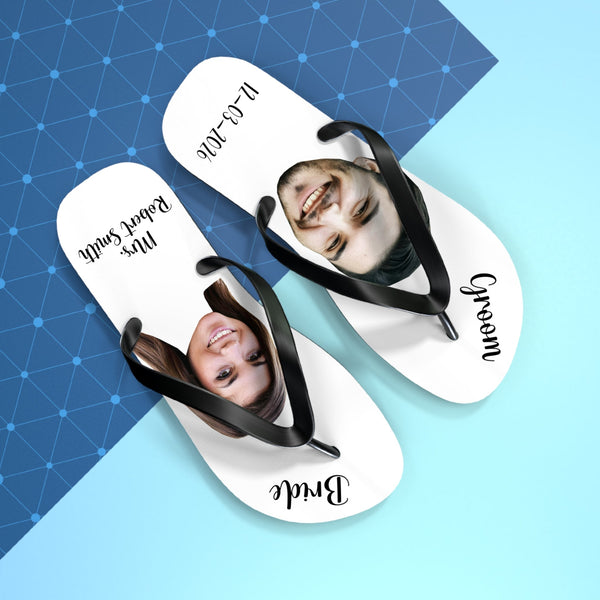 Groom Bride Photo Flip Flops