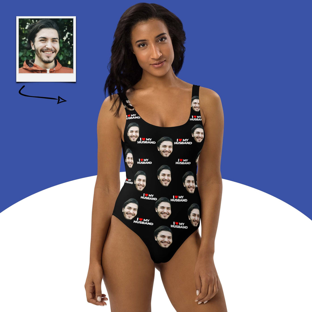 I Love My Husband Personalized Face Swimsuit