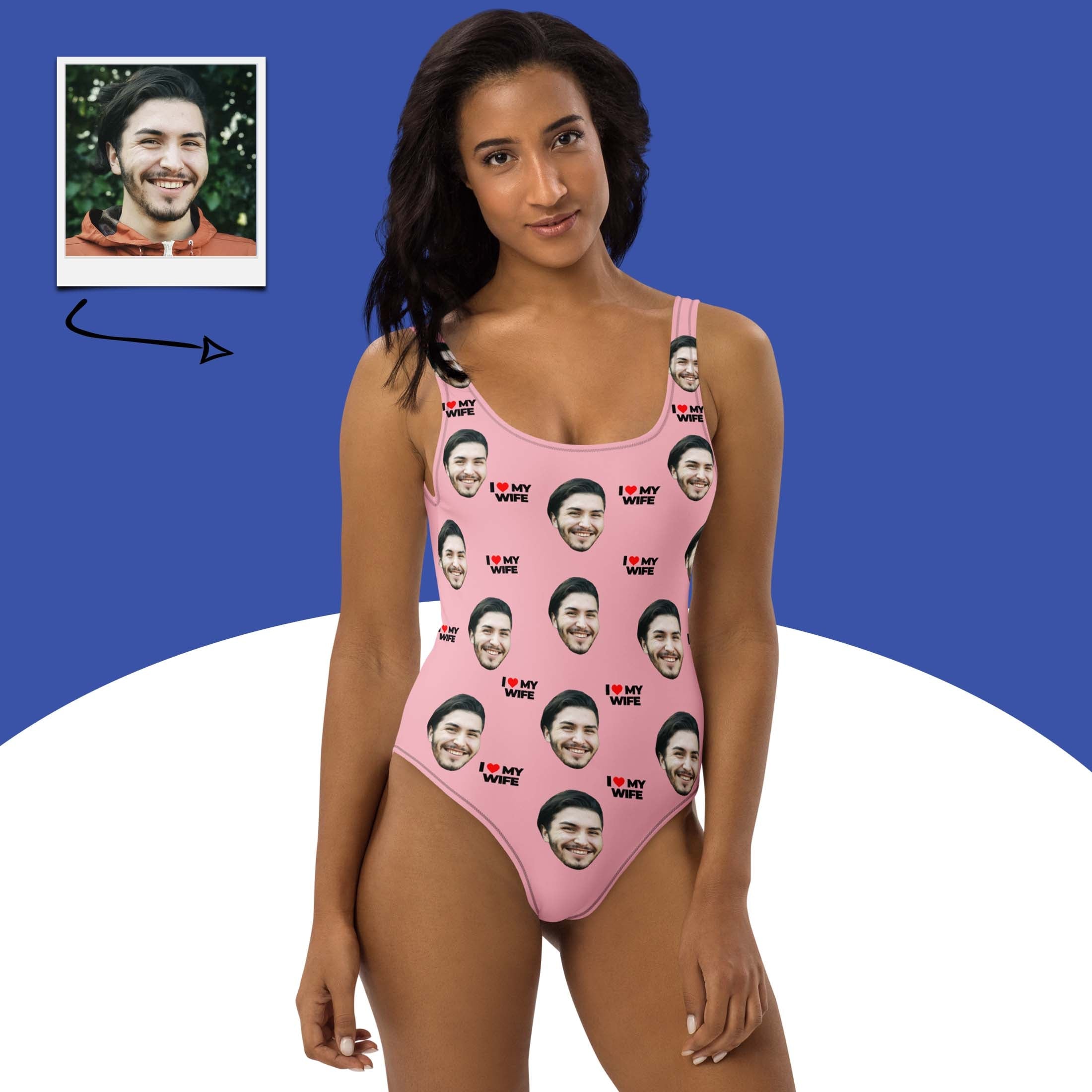 I Love My Wife Custom Face Swimsuit