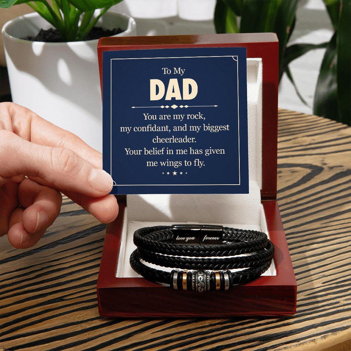 Men's Love You Forever Leather Bracelet To My Dad You Are My Rock Main image
