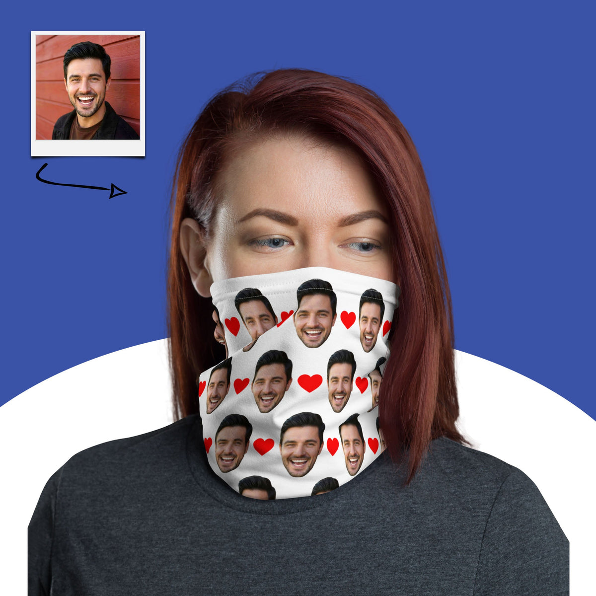 Custom Face Neck Gaiter With Hearts Main image