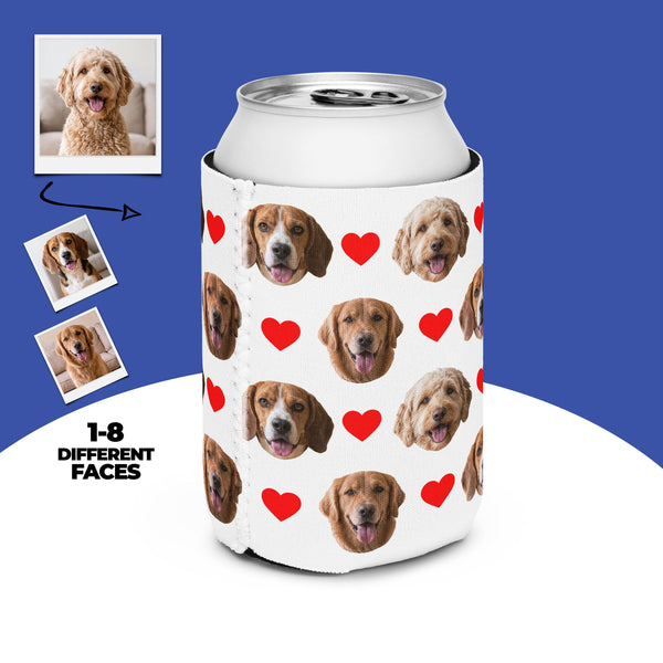 Custom Dog Face Can Cooler With Hearts