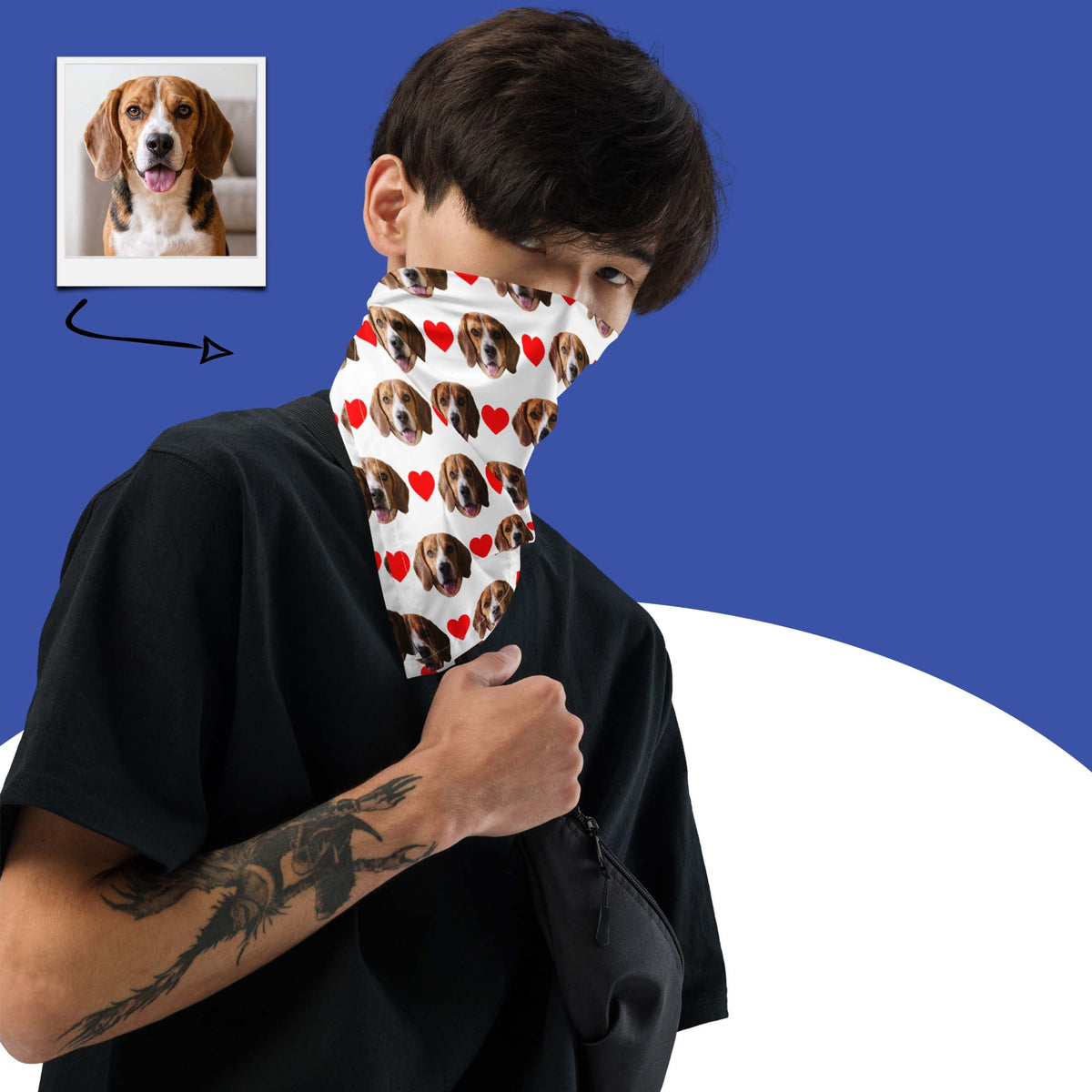 Custom Dog Face Bandana With Hearts
