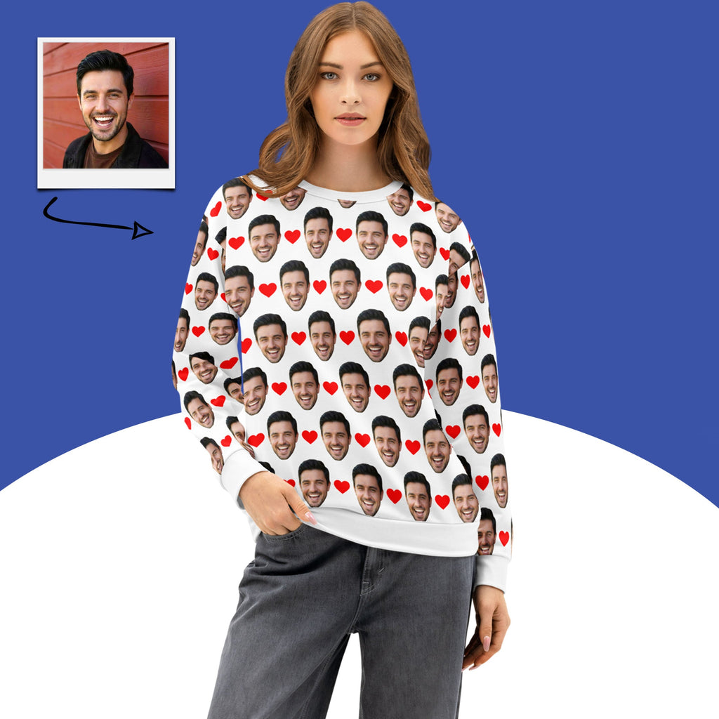 Custom Face Sweatshirt With Hearts