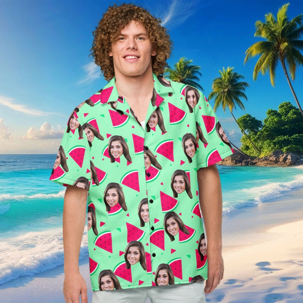 Custom Face Watermelon Print Hawaiian Shirt