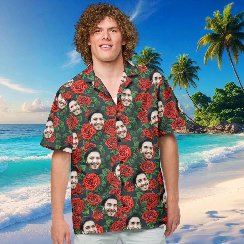 Custom Face Roses Flowers Hawaiian Shirt