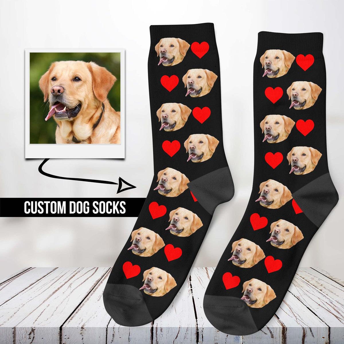 Personalized Dog Face Socks With Hearts Main image