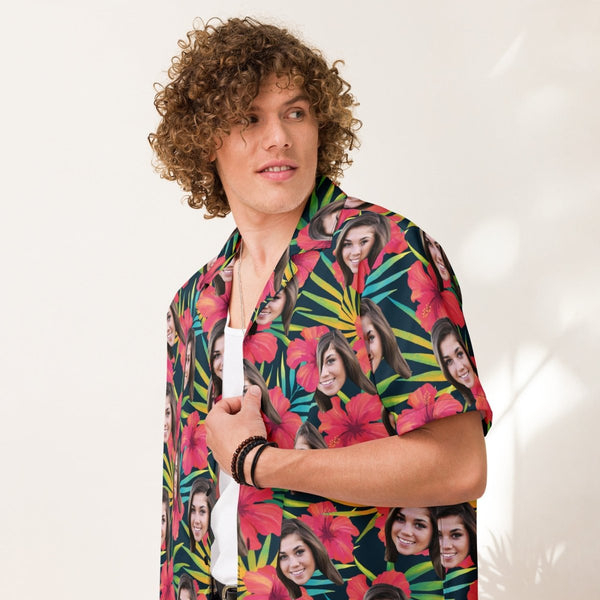 Personalized Face Hawaiian Shirt Flower Print
