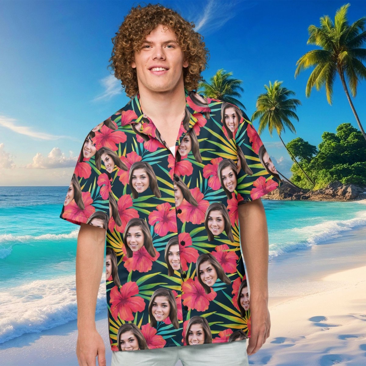 Personalized Face Hawaiian Shirt Flower Print Main image