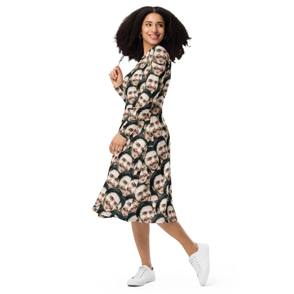 Personalized Faces Long Sleeve Midi Dress