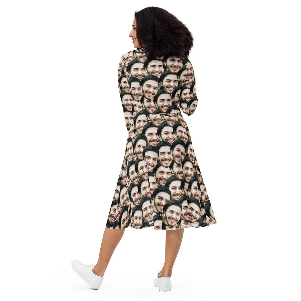 Personalized Faces Long Sleeve Midi Dress