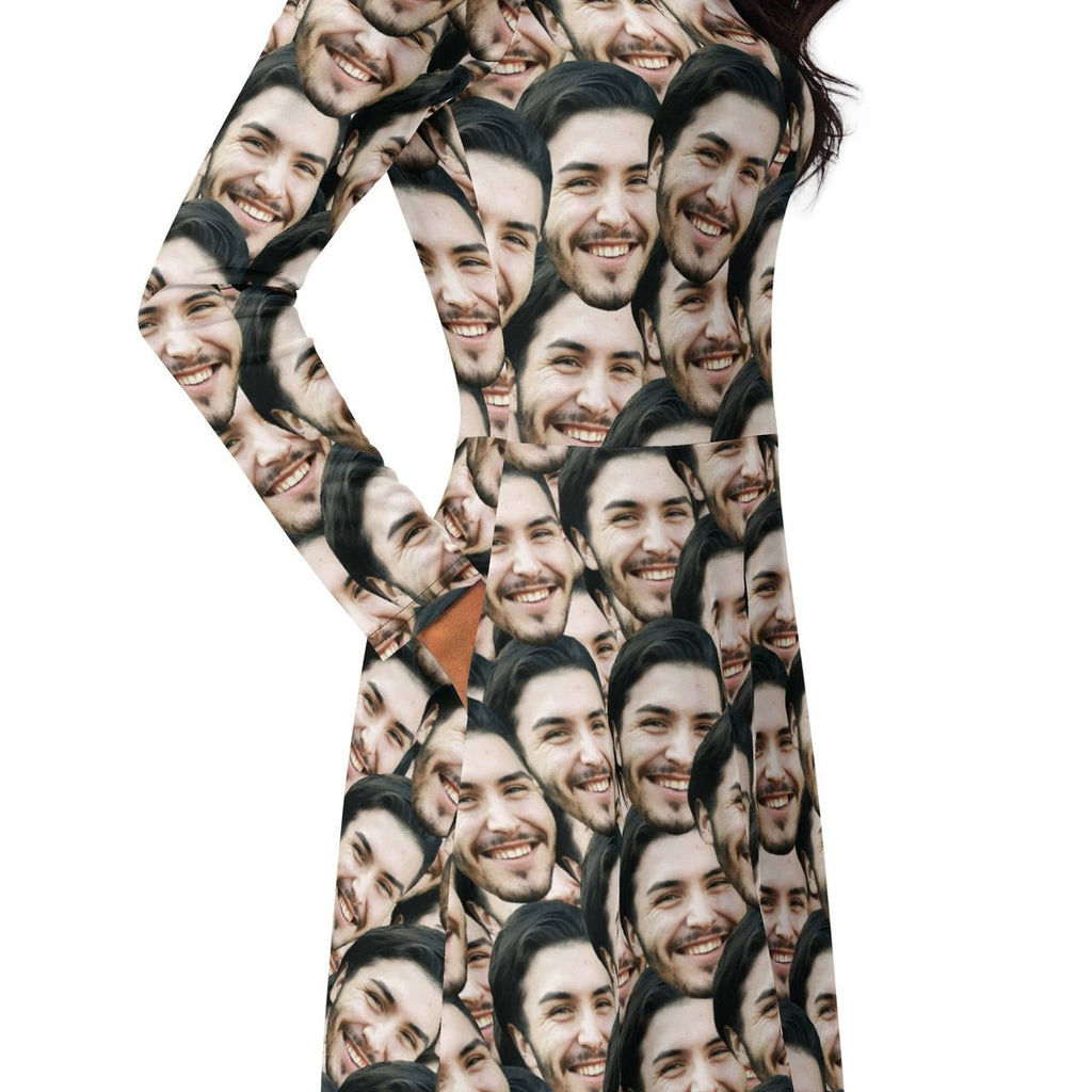 Personalized Faces Long Sleeve Midi Dress