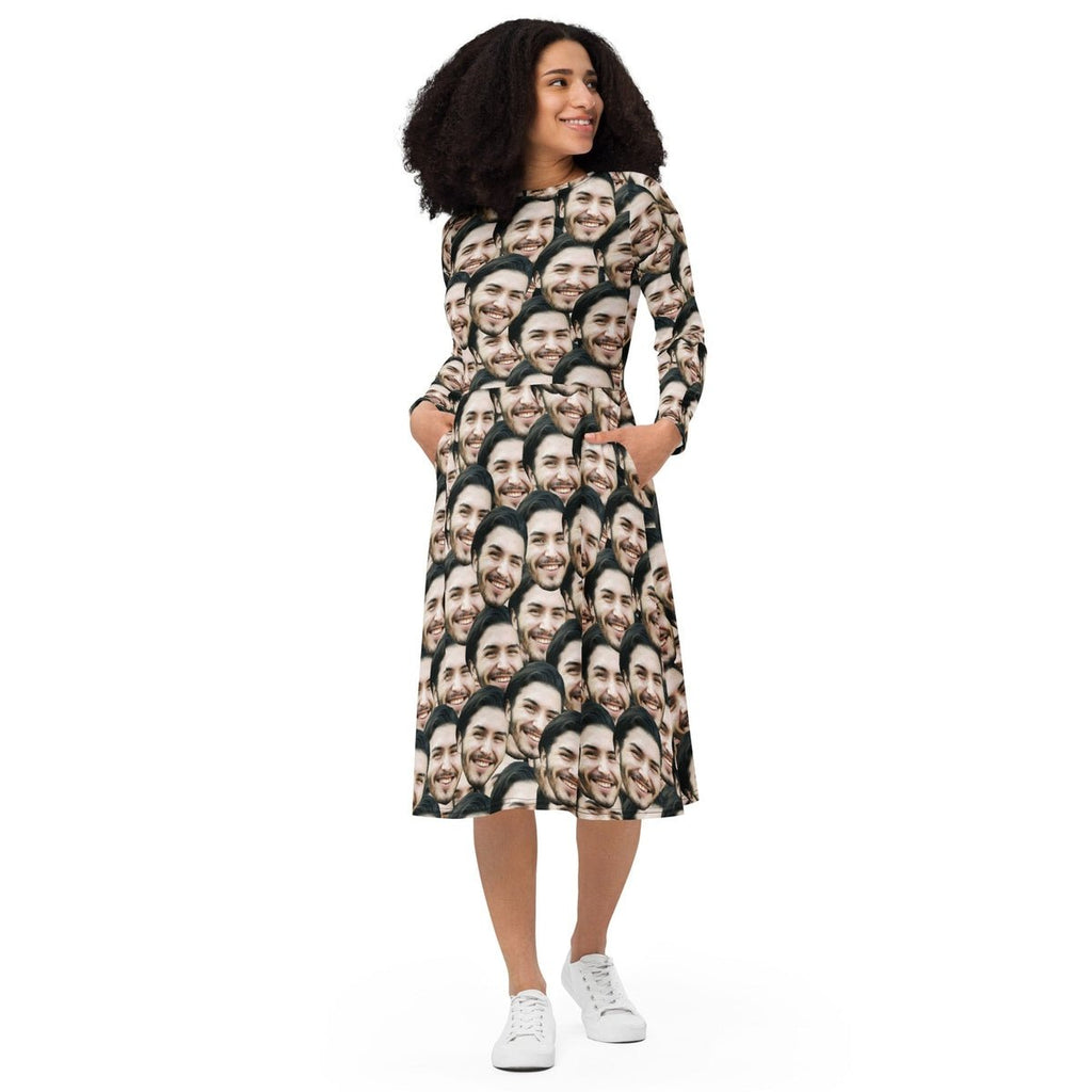 Personalized Faces Long Sleeve Midi Dress