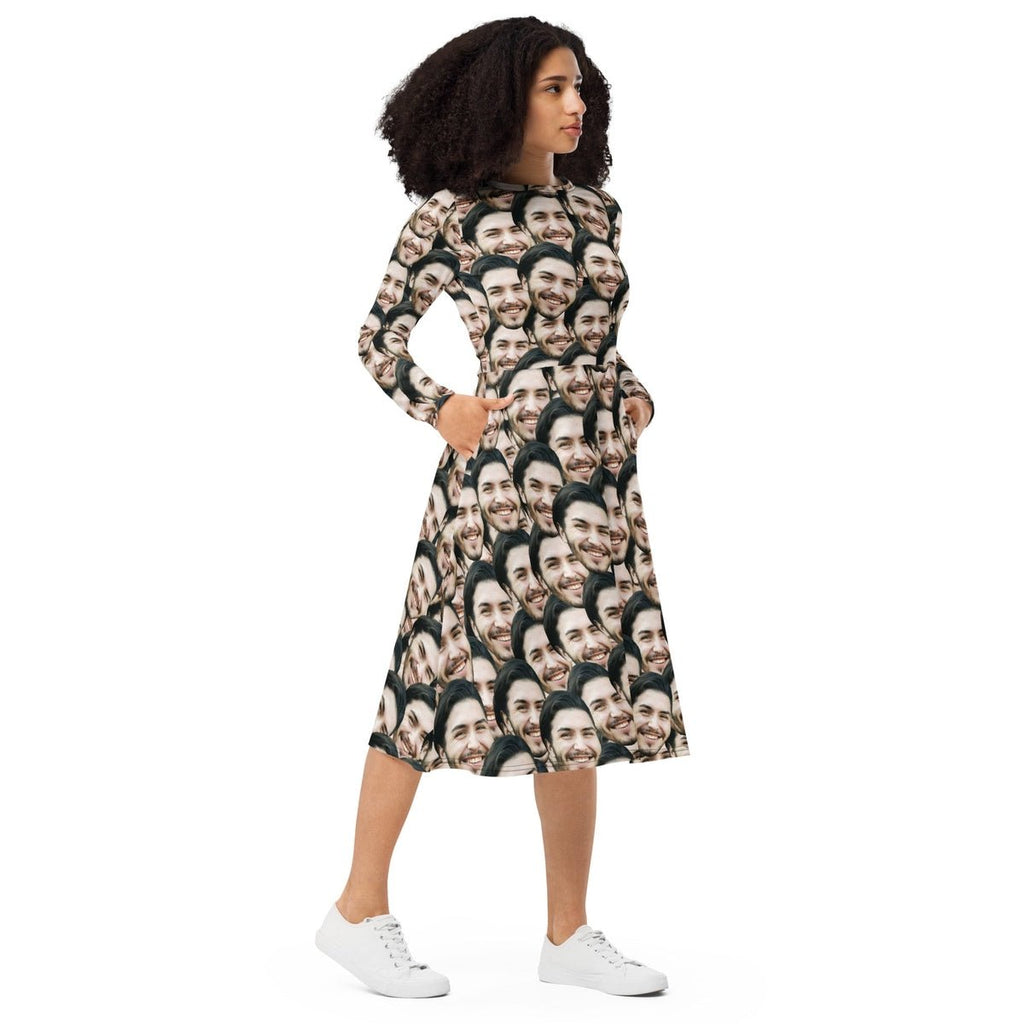 Personalized Faces Long Sleeve Midi Dress