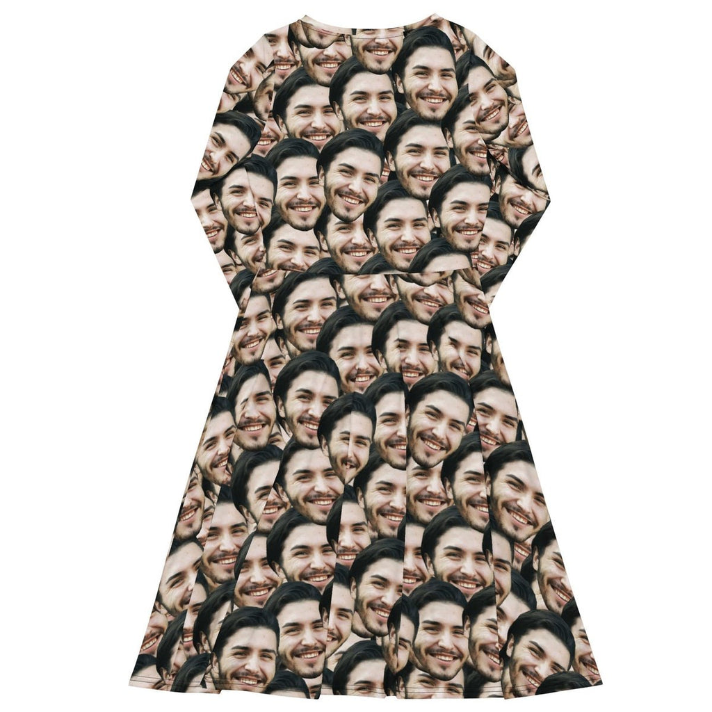 Personalized Faces Long Sleeve Midi Dress