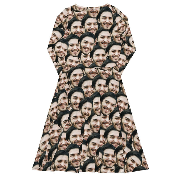 Personalized Faces Long Sleeve Midi Dress