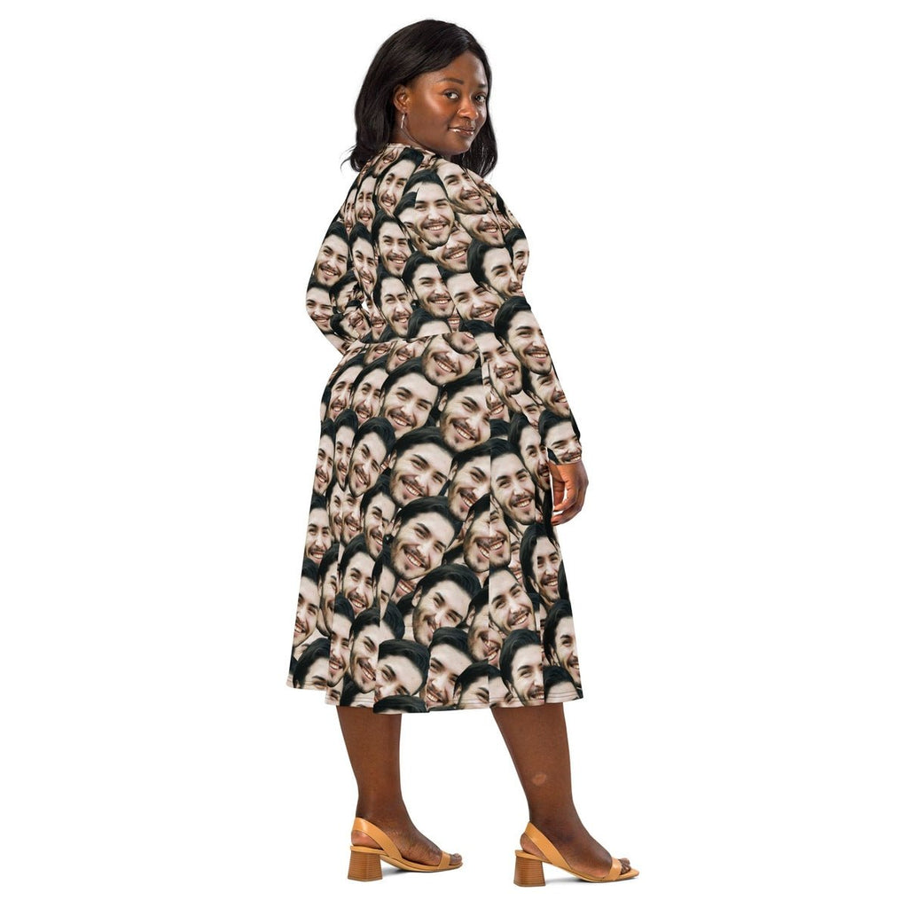 Personalized Faces Long Sleeve Midi Dress