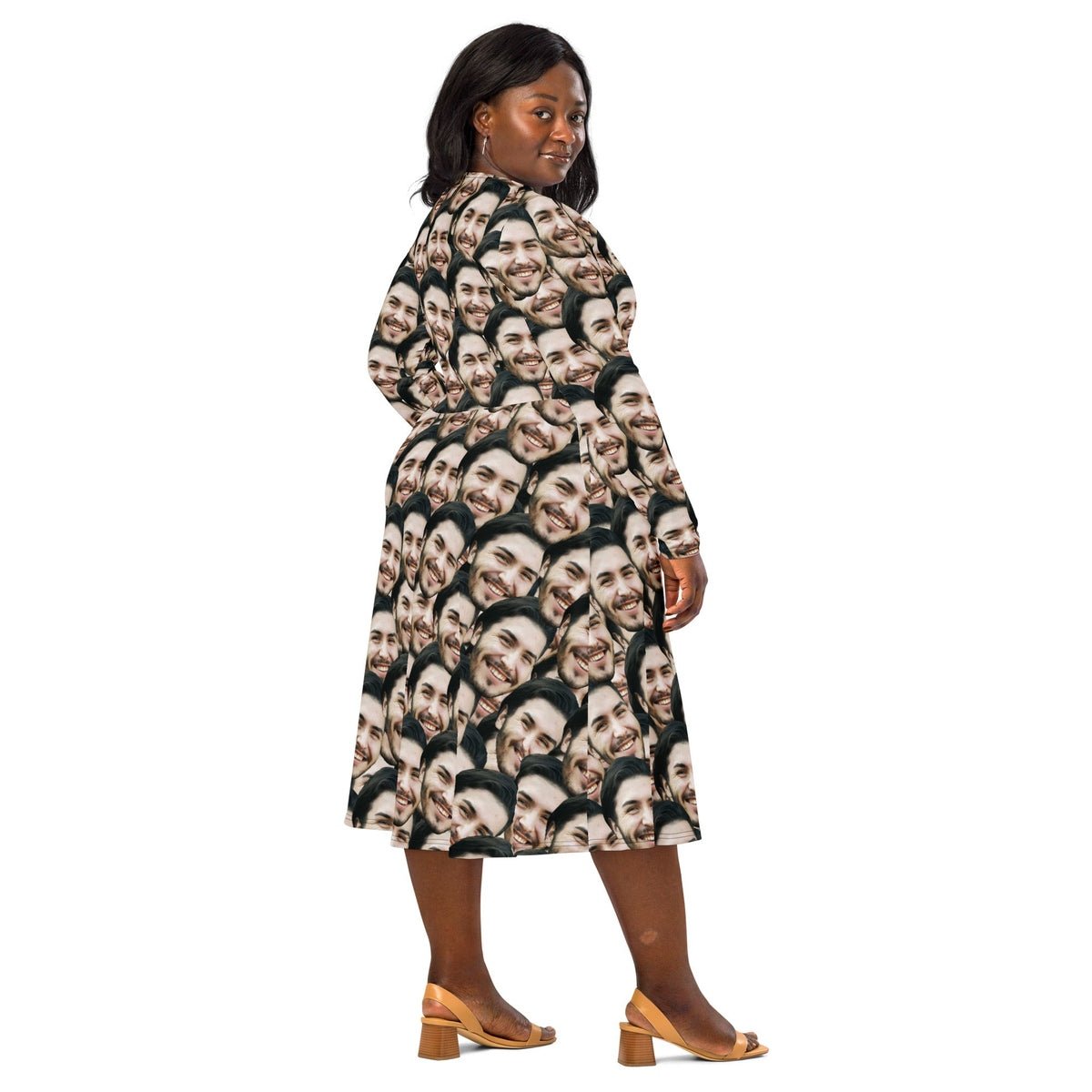 Personalized Faces Long Sleeve Midi Dress