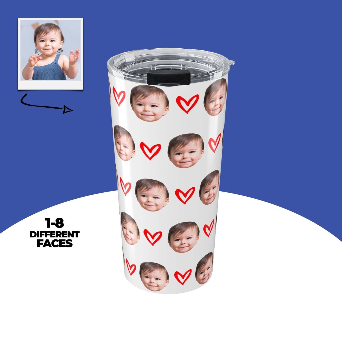 Personalized Kid Face Tumbler With Hearts Main image