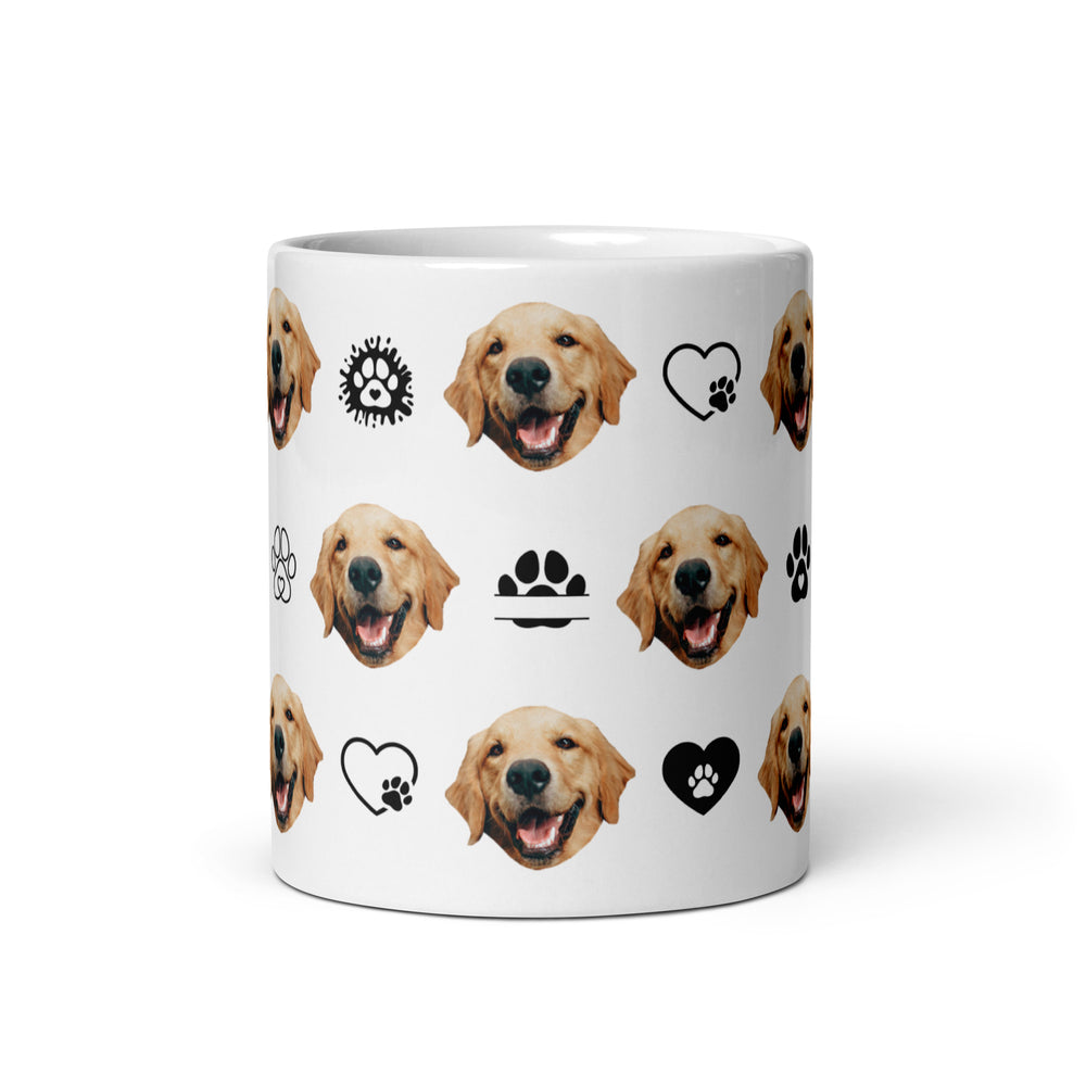 Personalized Dog Face Mug With Paws Hearts