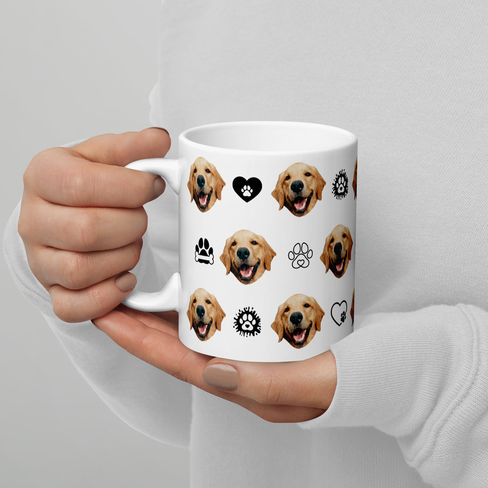 Personalized Dog Face Mug With Paws Hearts