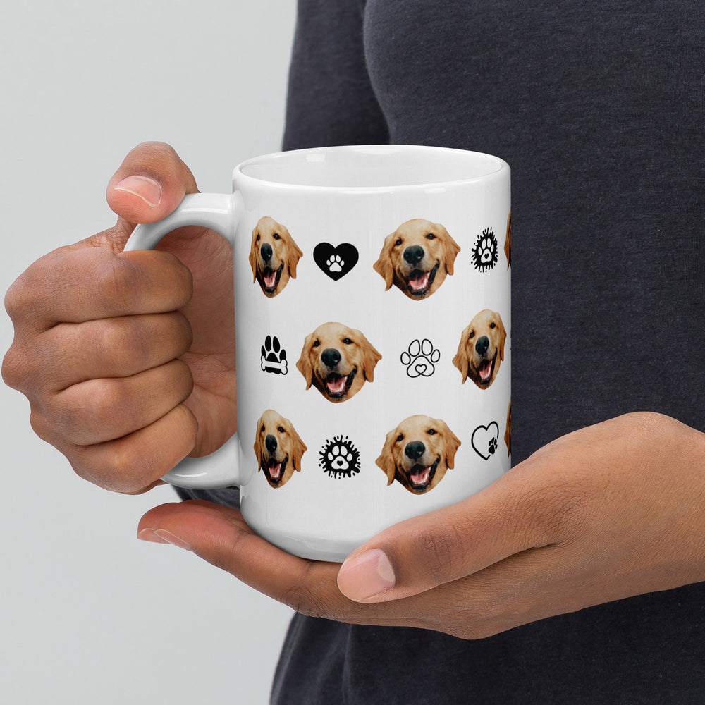 Personalized Dog Face Mug With Paws Hearts