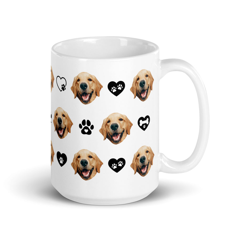 Personalized Dog Face Mug With Paws Hearts