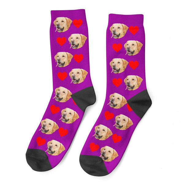 Personalized Dog Face Socks With Hearts